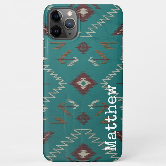 Teal Navajo Tribal Geometric Pattern Phone Case (Back)