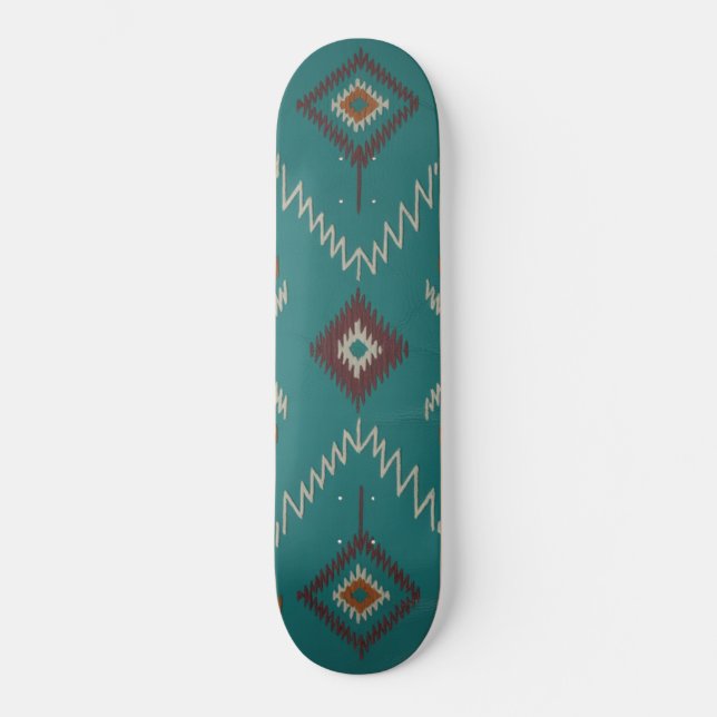 Teal Navajo Tribal Geometric Pattern Skateboard (Front)