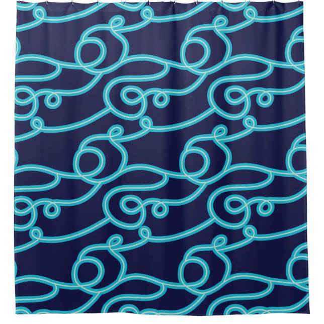 Teal & Navy Blue Beach Theme Shower Curtain (Front)