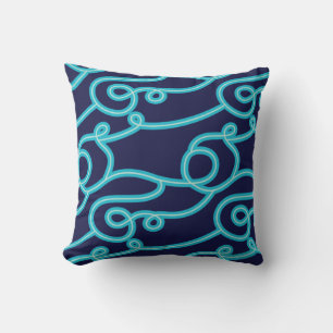 Teal & Navy Blue Beach Theme Throw Pillow