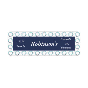 Teal & Navy Blue Floral Wreath Return Address- Label