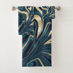 Teal Navy Blue Gold Marble #1 Bath Towel Set