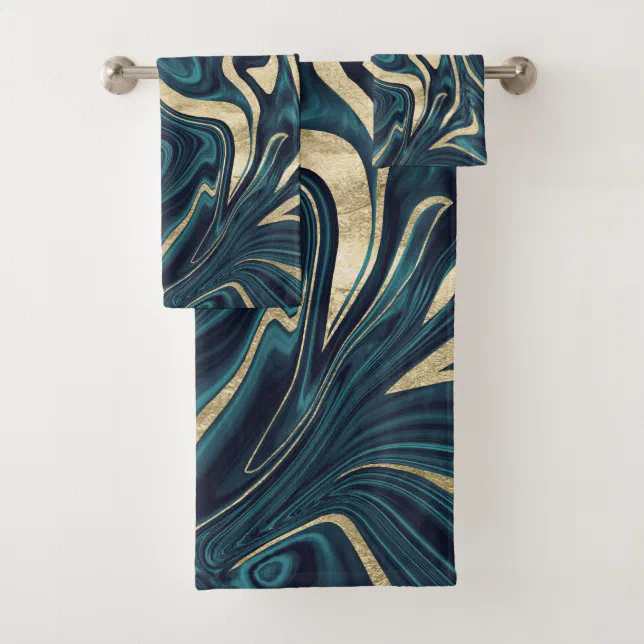 Teal Navy Blue Gold Marble 1 Bath Towel Set Zazzle