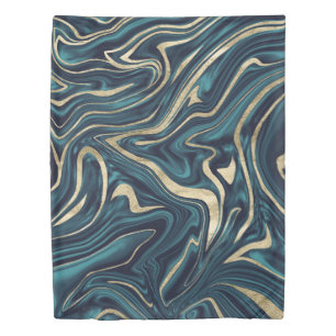 Teal Navy Blue Gold Marble #1 Duvet Cover
