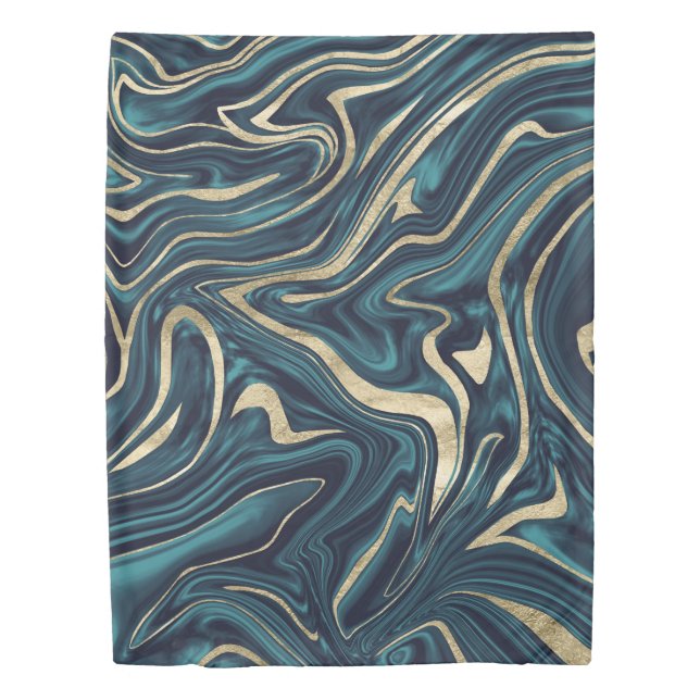 Teal Navy Blue Gold Marble #1 Duvet Cover (Front)