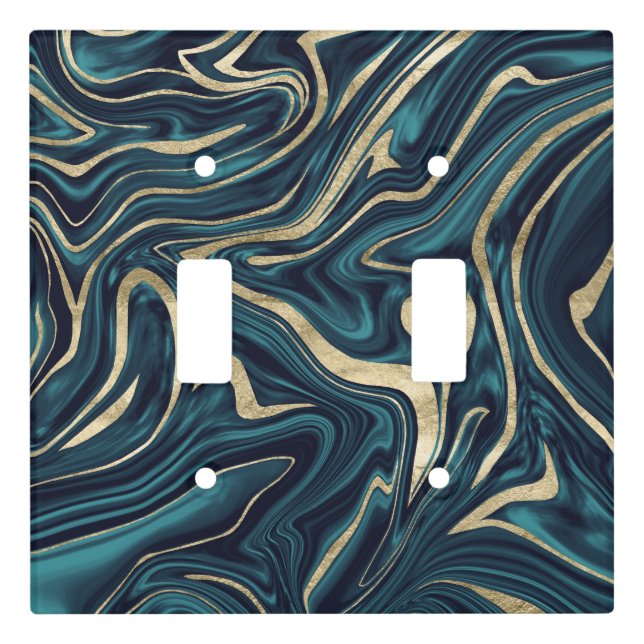 Teal Navy Blue Gold Marble #1 Light Switch Cover (Front)
