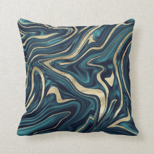 Teal Navy Blue Gold Marble #1 Throw Pillow