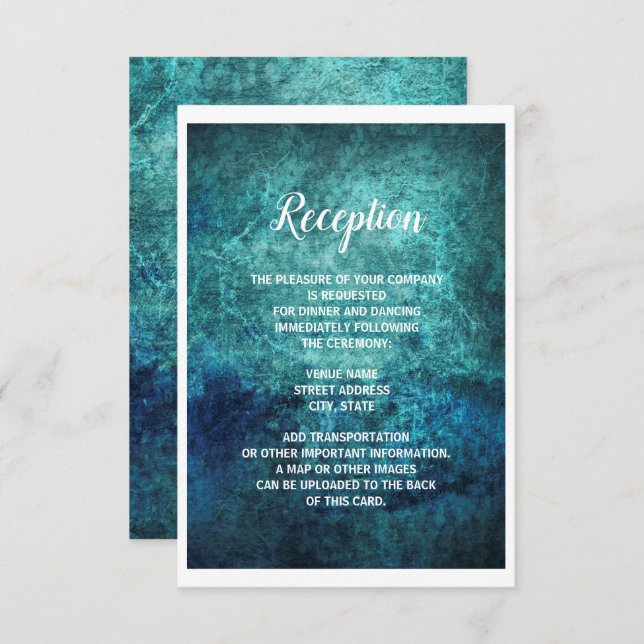 Teal Navy Blue Grunge Watercolor Wedding Reception Invitation (Front/Back)