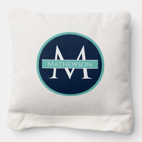 Teal Navy Blue Modern Family monogram name Cornhole Bags