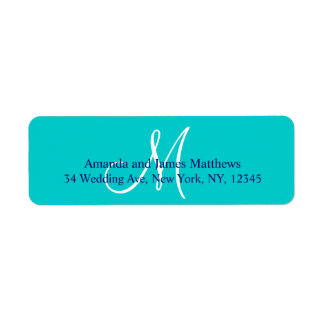 Teal Navy Blue Simple Script Monogram for Weddings Label