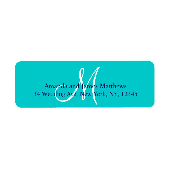 Teal Navy Blue Simple Script Monogram for Weddings Label (Front)