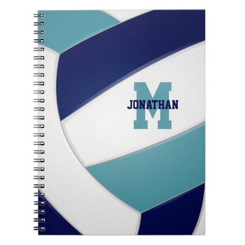 teal navy blue team colors boys girls volleyball notebook