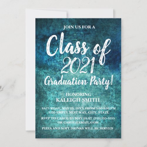 Teal Navy Blue White Graduation Party Invitation