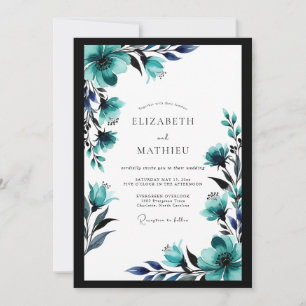 Teal Navy Brilliant Botanical Wedding Invitation