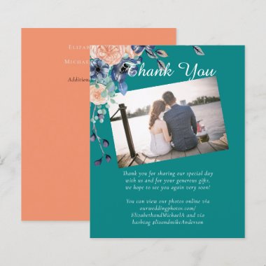 Teal Navy Coral Floral Budget Wedding Stationery
