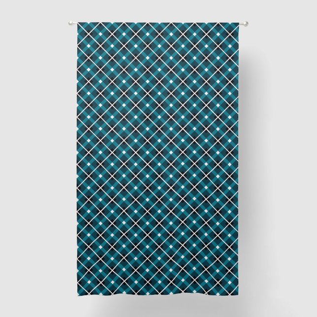Teal & Navy Geometric Grid Pattern Blackout Curtains (Front)