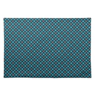 Teal & Navy Geometric Grid Pattern Cloth Placemat