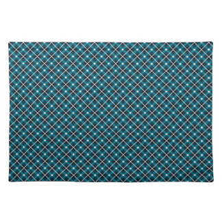Teal & Navy Geometric Grid Pattern Cloth Placemat