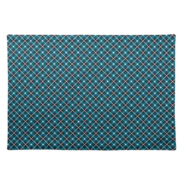 Teal & Navy Geometric Grid Pattern Cloth Placemat (Front)