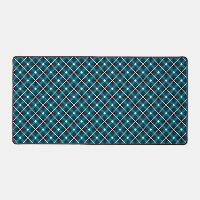 Teal & Navy Geometric Grid Pattern Desk Mat (Front)