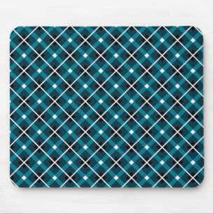Teal & Navy Geometric Grid Pattern Mouse Pad