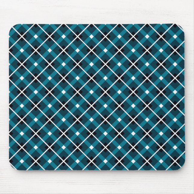 Teal & Navy Geometric Grid Pattern Mouse Pad (Front)