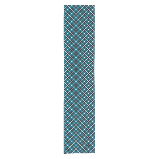 Teal & Navy Geometric Grid Pattern Short Table Runner (Front)