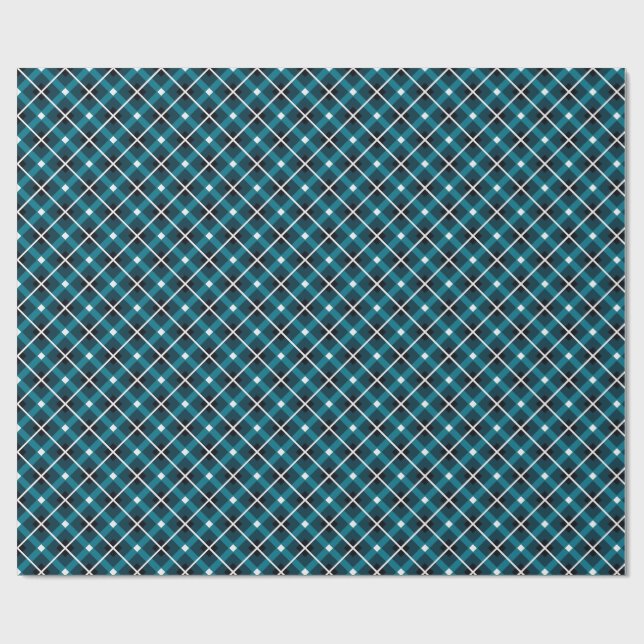 Teal & Navy Geometric Grid Pattern Wrapping Paper (Flat)