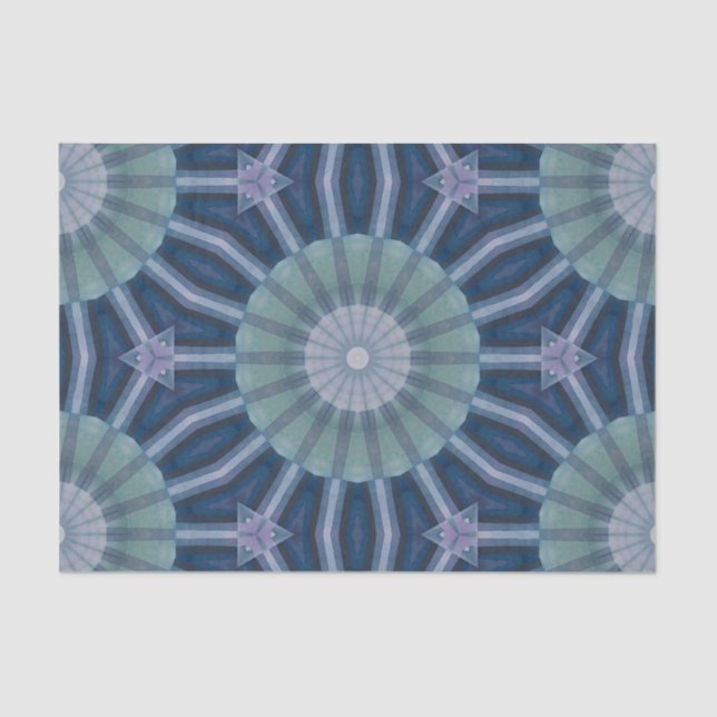 Teal & Navy Geometric Kaleidoscope Pattern Tissue Paper (Front)