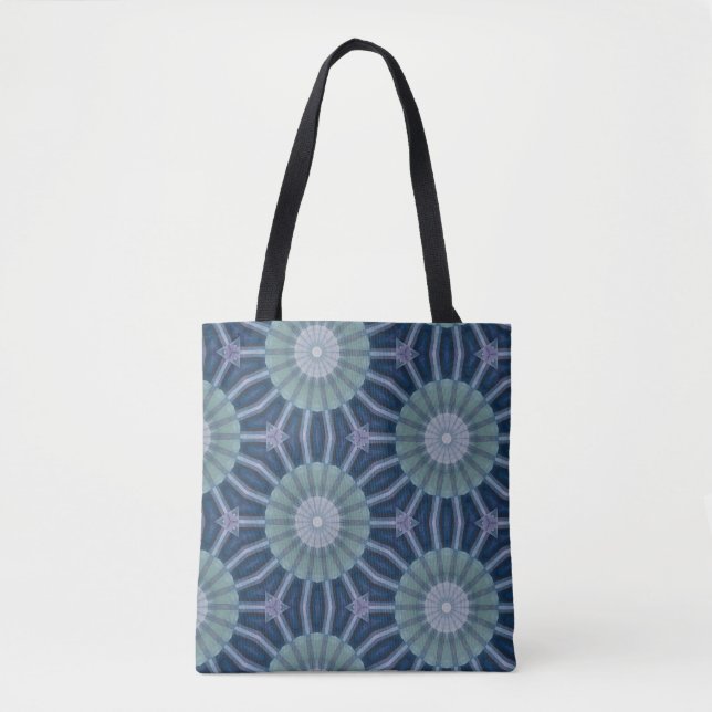 Teal & Navy Geometric Kaleidoscope Pattern Tote Bag (Front)
