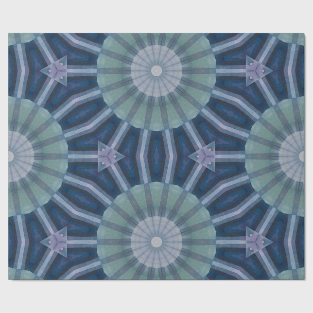 Teal & Navy Geometric Kaleidoscope Pattern Wrapping Paper (Seam)