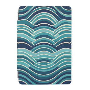 Teal Navy Geometric Ocean Waves Repeating Pattern iPad Mini Cover