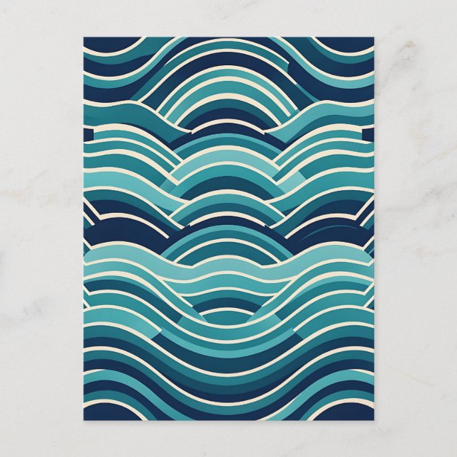 Teal Navy Geometric Ocean Waves Repeating Pattern Postcard (Front)