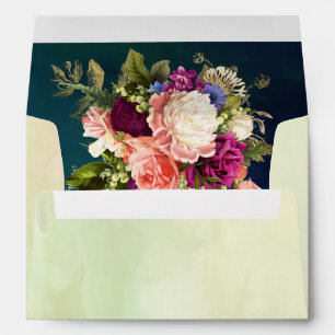 Teal, Navy, Green, Gold Bold Florals Wedding Envelope