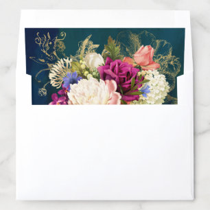 Teal, Navy, Green, Gold Bold Florals Wedding Envelope Liner