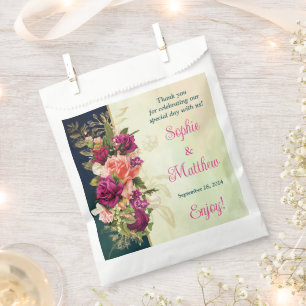 Teal, Navy, Green, Gold Bold Florals Wedding Favor Bag