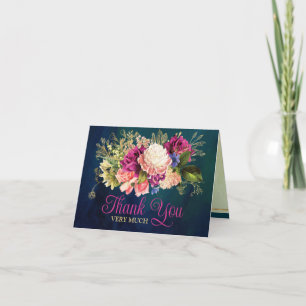 Teal, Navy, Green, Gold Bold Florals Wedding Letterpress Thank You Card