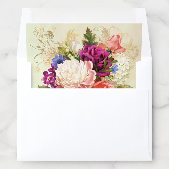 Teal, Navy, Green, Gold Bold Florals Wedding RSVP  Envelope Liner (In Envelope)