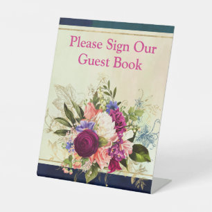 Teal, Navy, Green, Gold Florals Wedding Sign