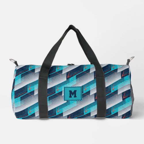 Teal Navy Grey Abstract Geometric Stripes Sports Duffle Bag