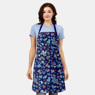 Teal & Navy Heart Pattern Dark Cute Cheerful Girly Apron