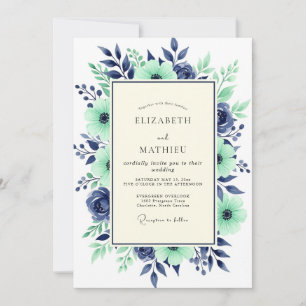 Teal Navy Majestic Botanical Wedding Invitation