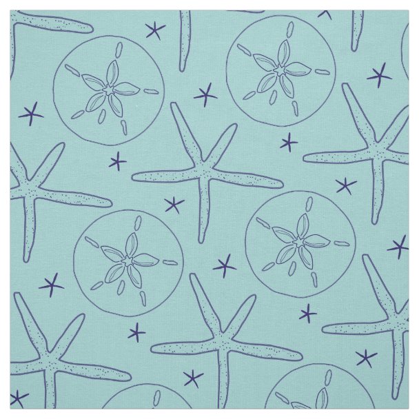 Starfish, Sand Dollar Navy Blue Beach Theme Fabric | Zazzle