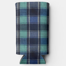 Teal & Navy Tartan Plaid Can or Bottle Cooler