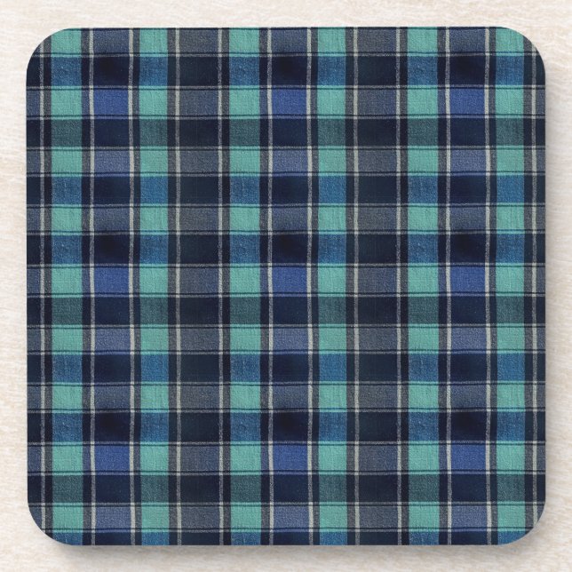 Teal & Navy Tartan Plaid Pattern Plastic Coasters  (Front)