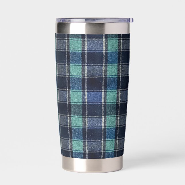 Teal & Navy Tartan Plaid Stainless Steel Tumbler (Left)