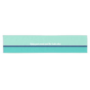 Teal navy white striped custom text coastal short table runner