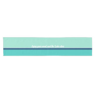 Teal navy white striped custom text coastal short table runner