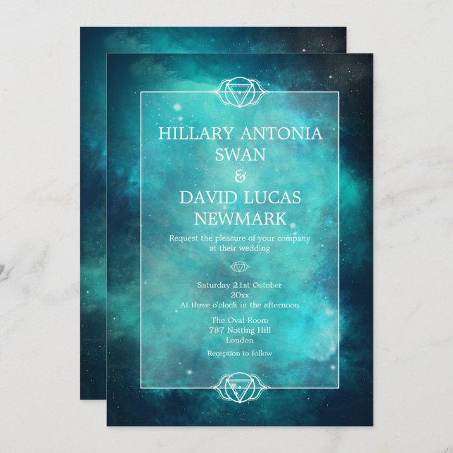 Teal Nebula and Chakra Wedding Invitation (Front/Back)