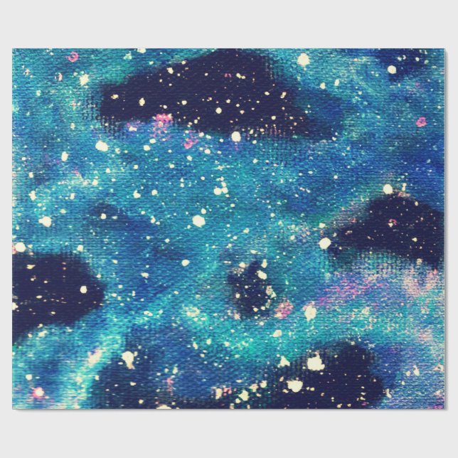 Teal Nebula and Stars Wrapping Paper (Flat)
